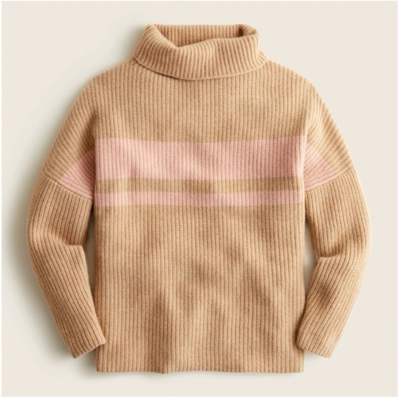 J.Crew Cashmere Relaxed Turtleneck Sweater in Stripe - Picture 1 of 8